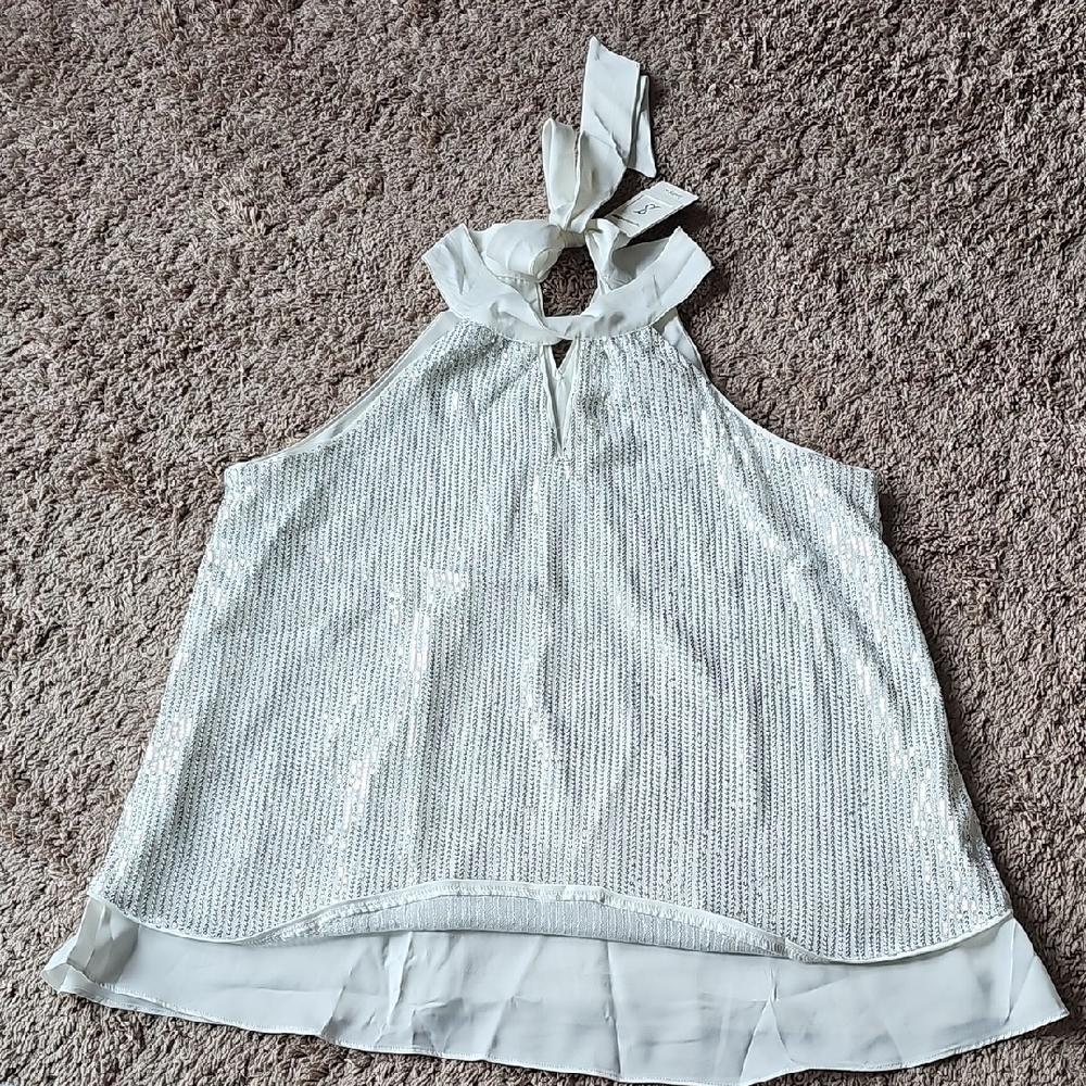 Elegant White Sequin Halter Top